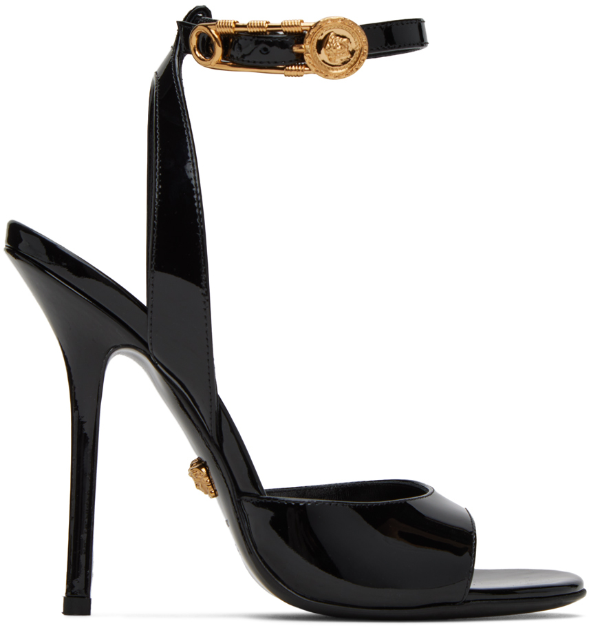Versace: Black Safety Pin Heeled Sandals | SSENSE UK