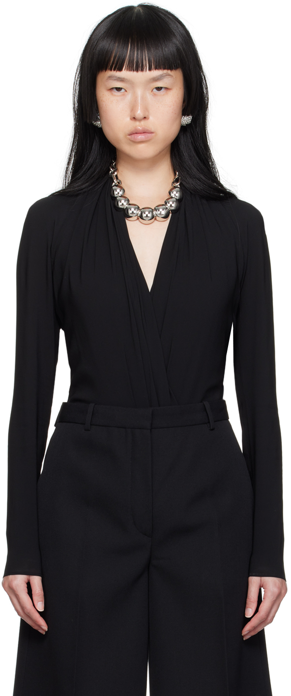 Versace Black Draped Bodysuit