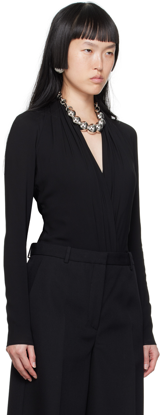 Shop Versace Black Draped Bodysuit In 1b000-black