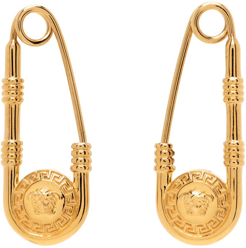 Versace Gold Safety Pin Earrings In 3j000- Gold