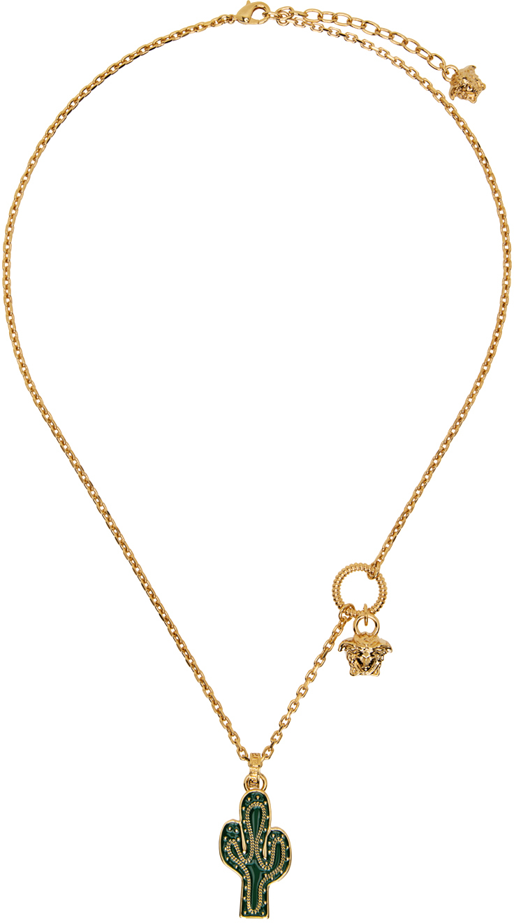 Versace Gold & Green Western Cactus Necklace In 4j200- Gold -