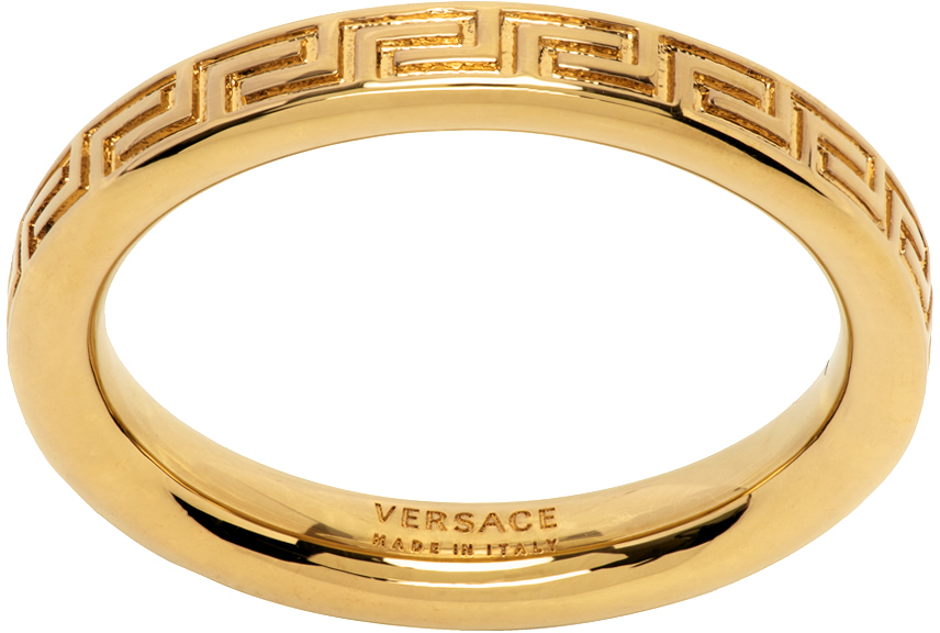 Shop Versace Gold Greca Ring In 3j000- Gold