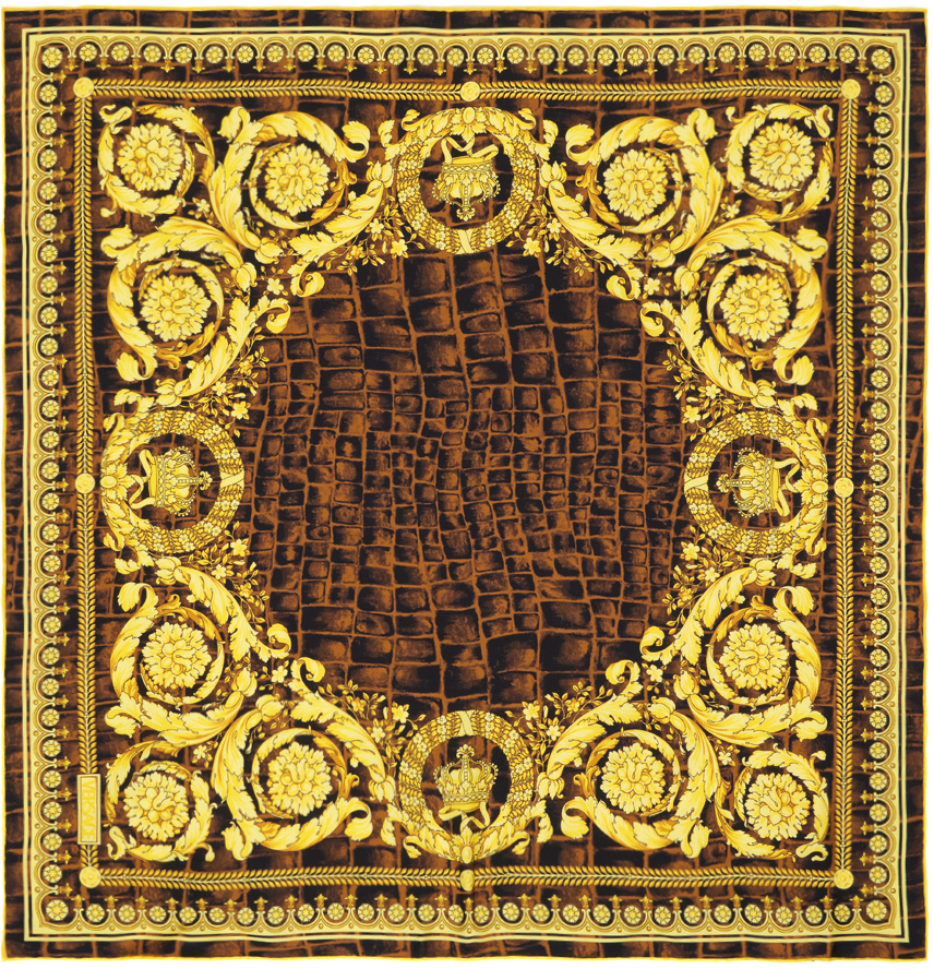 Shop Versace Brown & Gold Barocco Scarf In 5x330