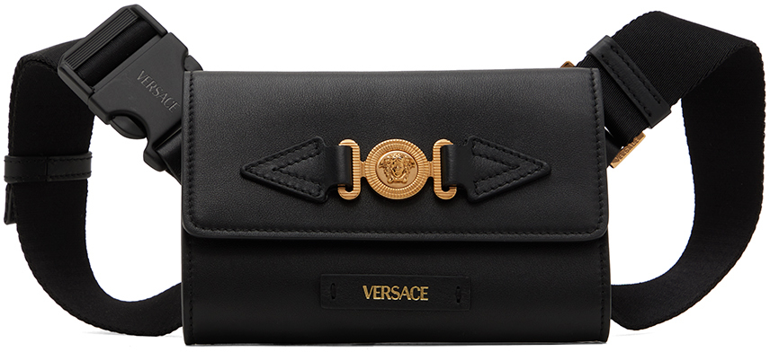 Versace Leather Studded Messenger Bag in Black for Men