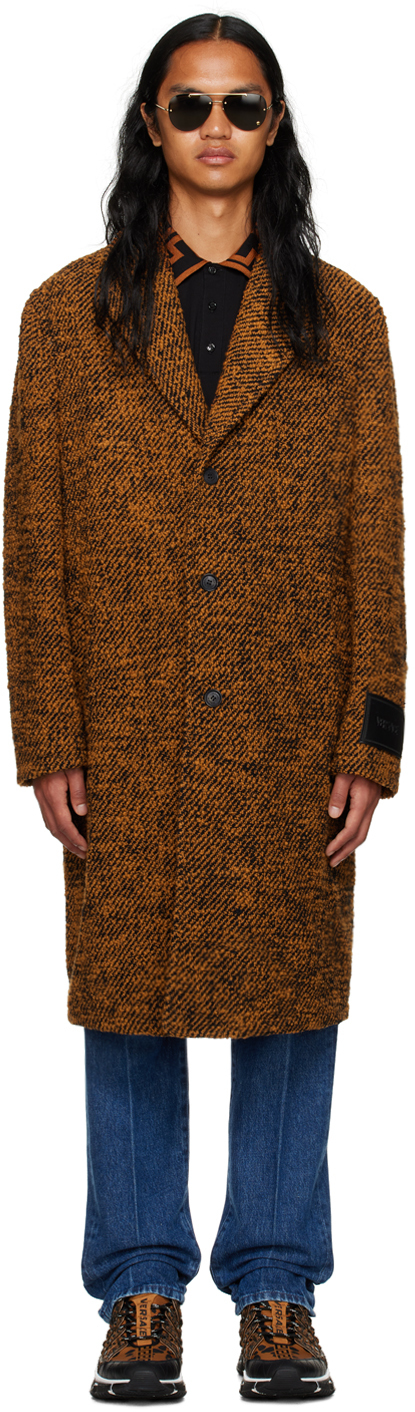 Shop Versace Tan Patch Coat In 2k180