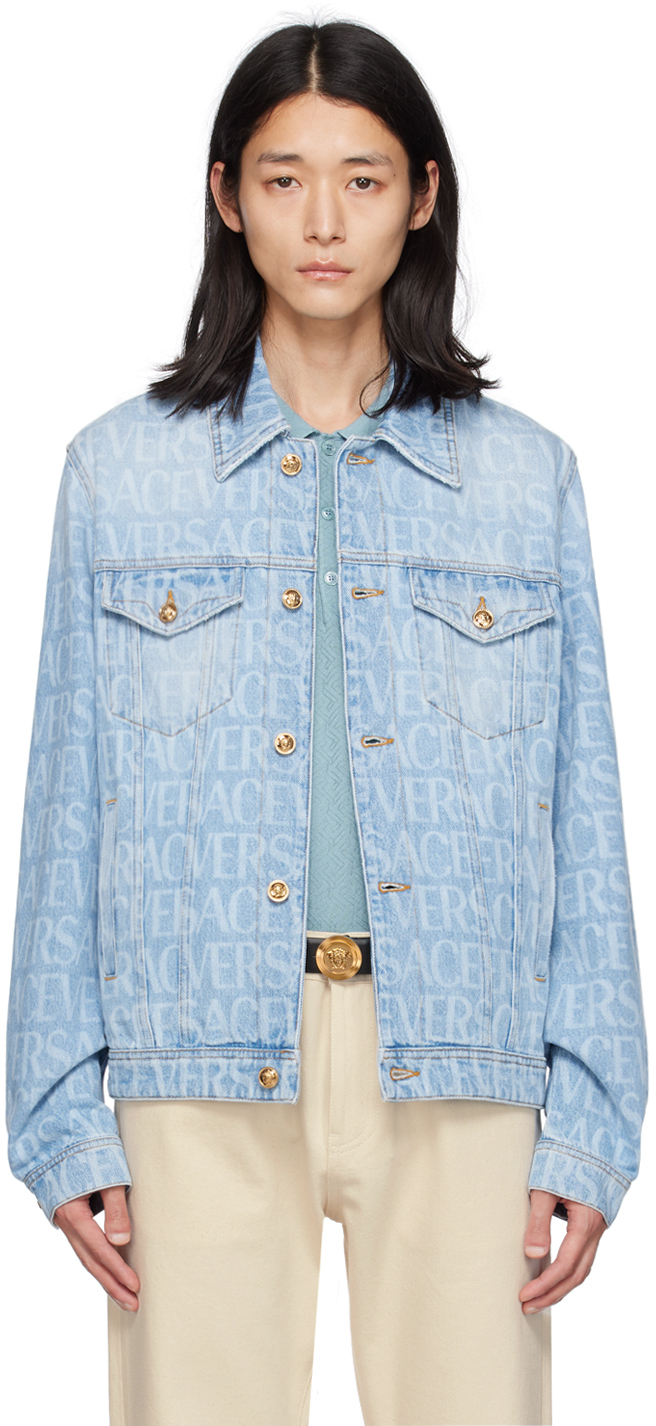 Versace Allover-print Jacket In Blue