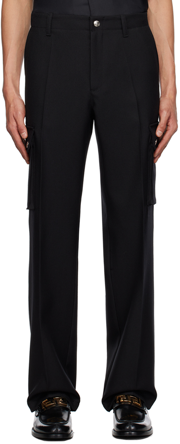 Shop Versace Black Straight-leg Cargo Pants In 1b000