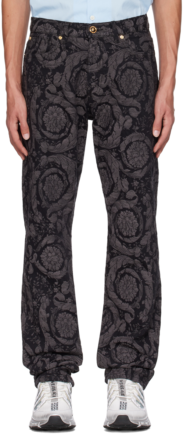 Shop Versace Black & Grey Barocco Jeans In 2d860-black+grey