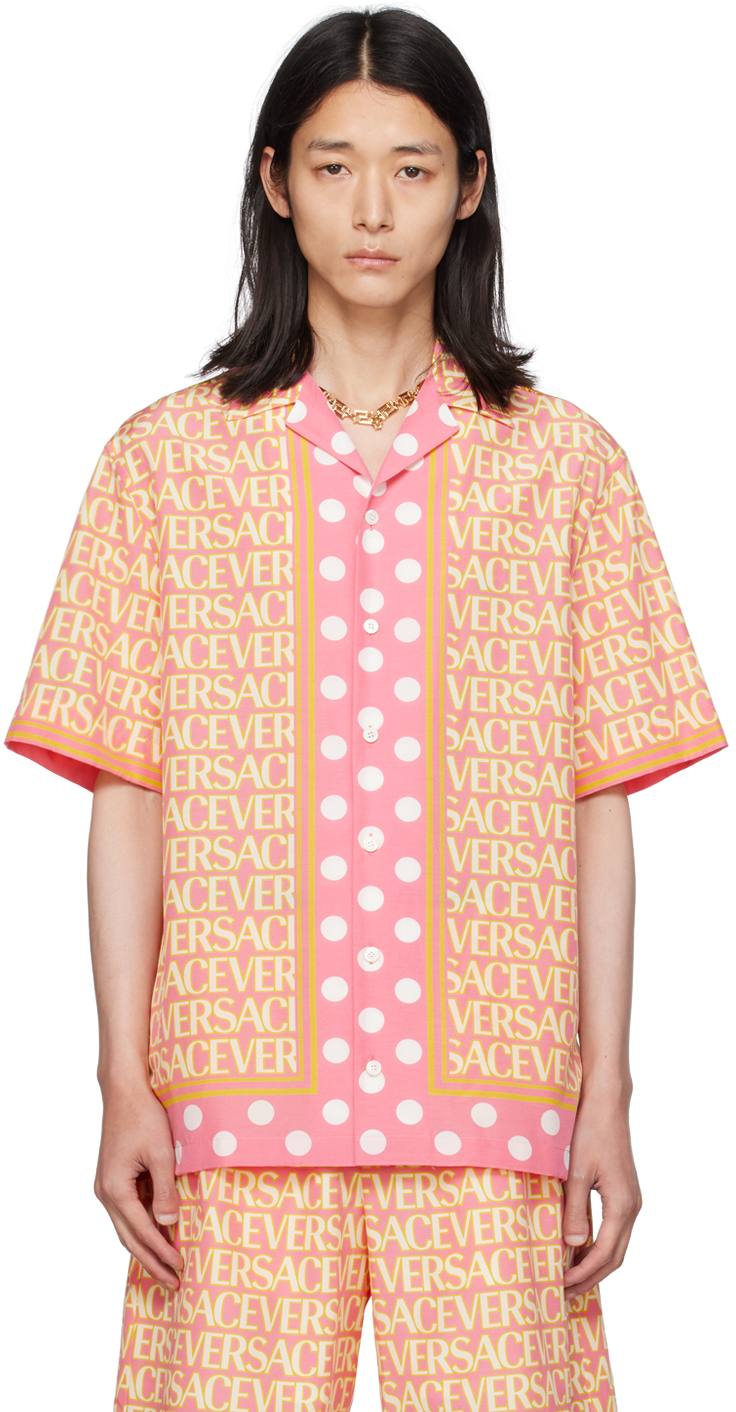 Shop Versace Pink & Yellow Allover Shirt In 5p830-pink+ivory