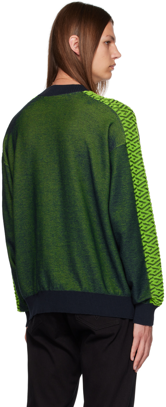 Versace Green & Navy La Greca Medusa Sweater In 1uf80-navy