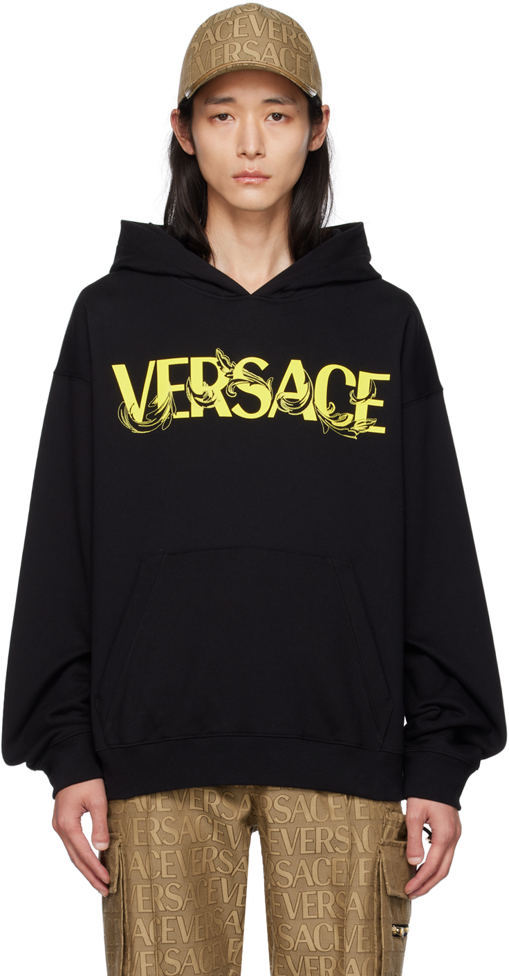Shop Versace Black Printed Hoodie In 1b000-black