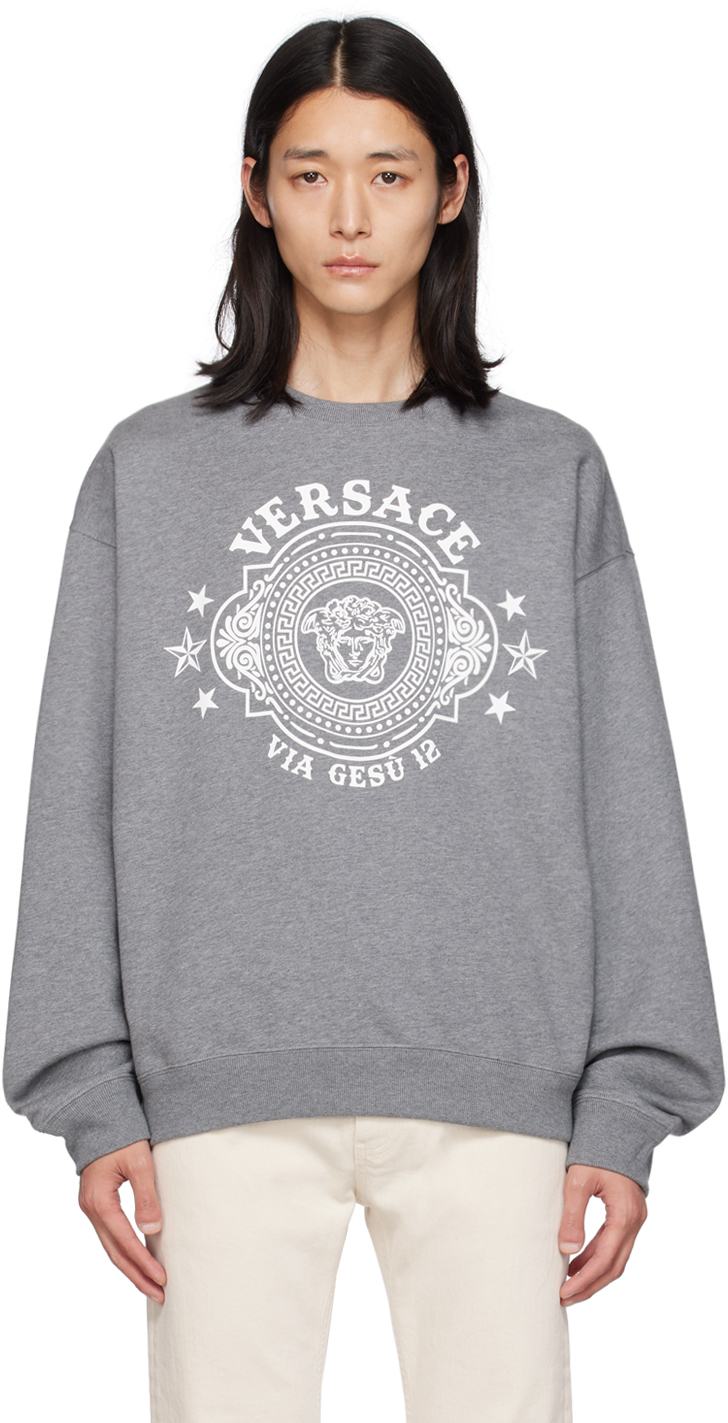 Shop Versace Gray Printed Sweatshirt In 1e100-medium Grey