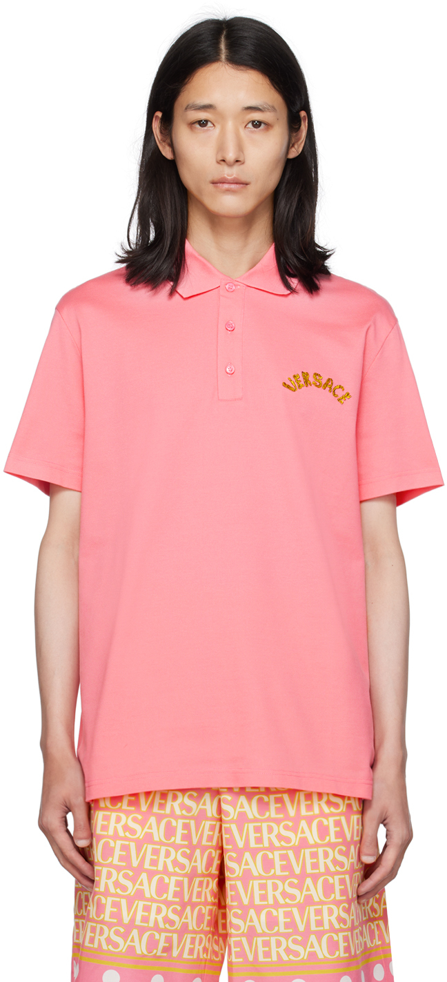 Shop Versace Pink Baroque Polo In 1pn50-pastel Pink
