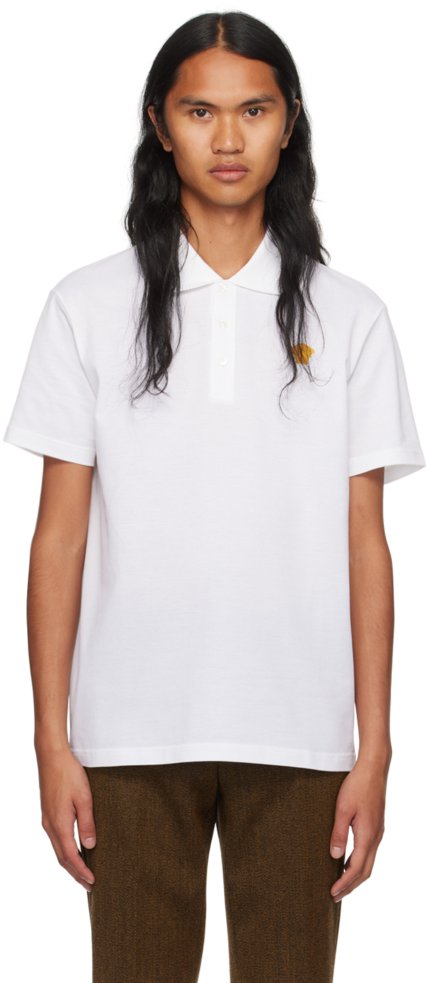 Versace Embroidered Medusa Polo In Bianco