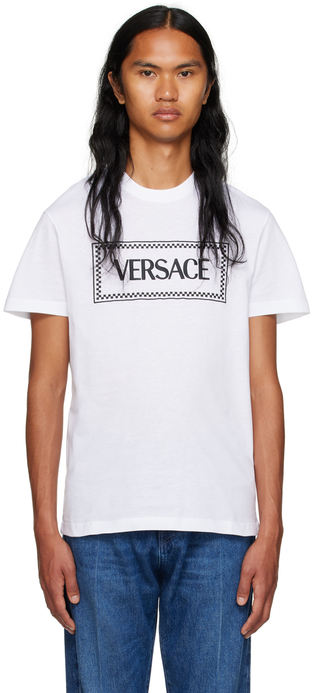 Shop Versace White Embroidered T-shirt In 1w000