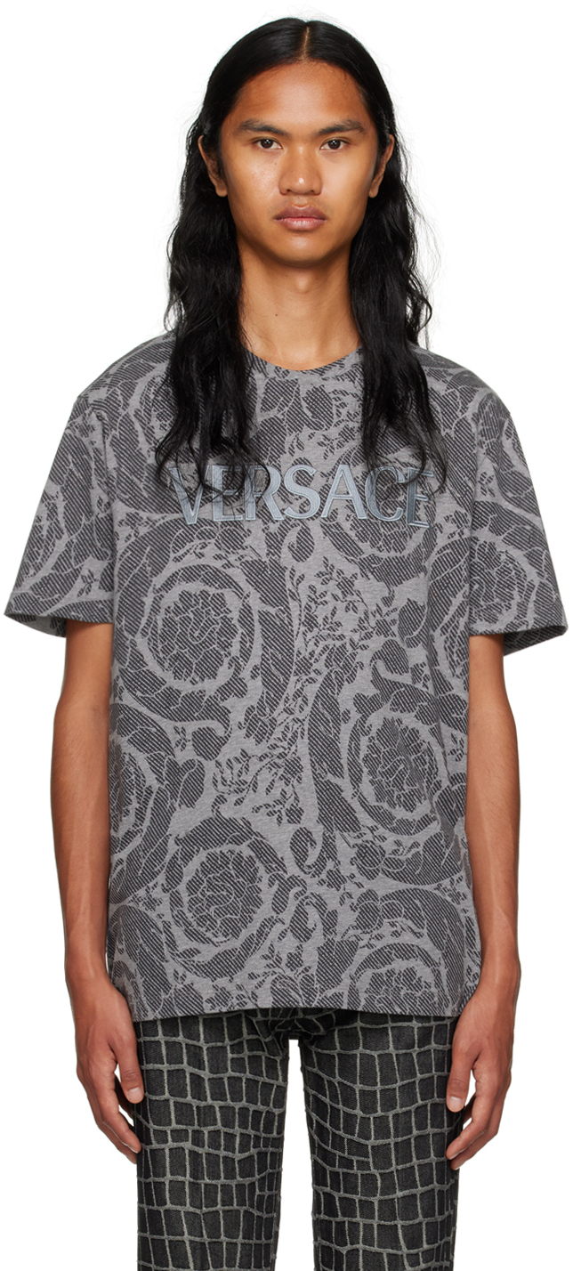 Versace Gray Barocco Silhouette T-Shirt
