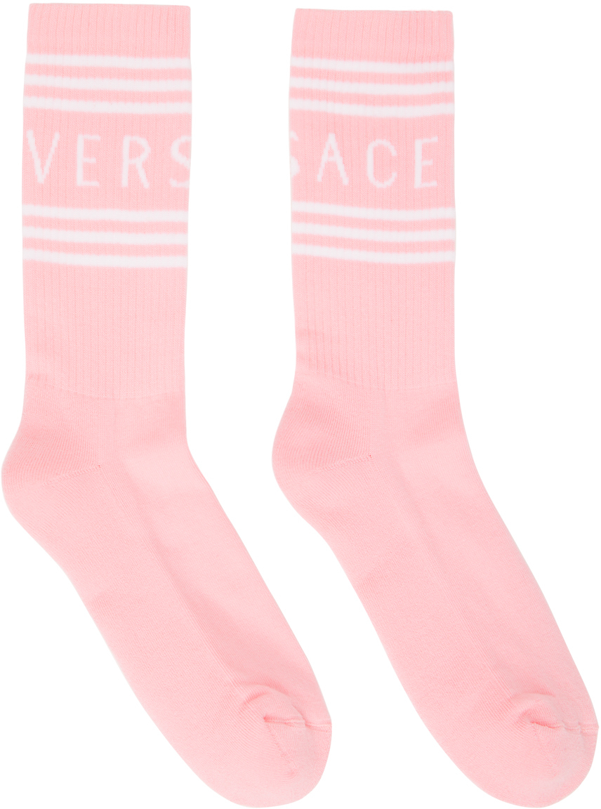 Versace Pink Athletic Socks In 2pl40-pink+white