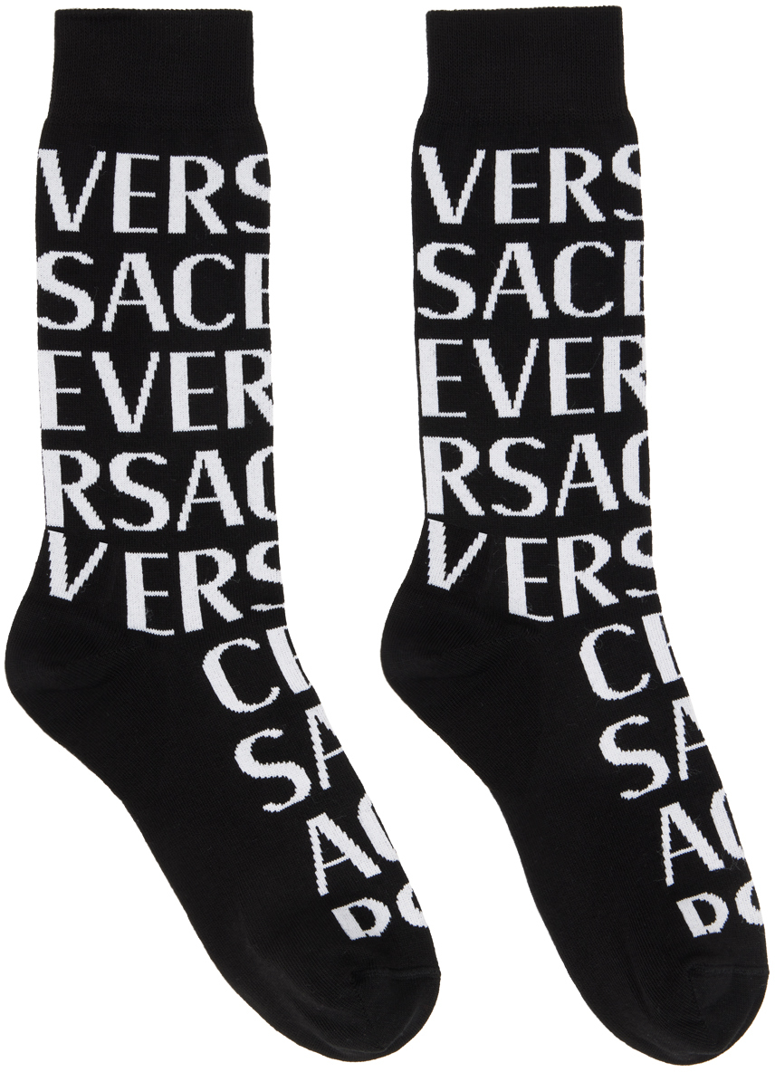 Versace Intarsia-knit Logo Socks In Black