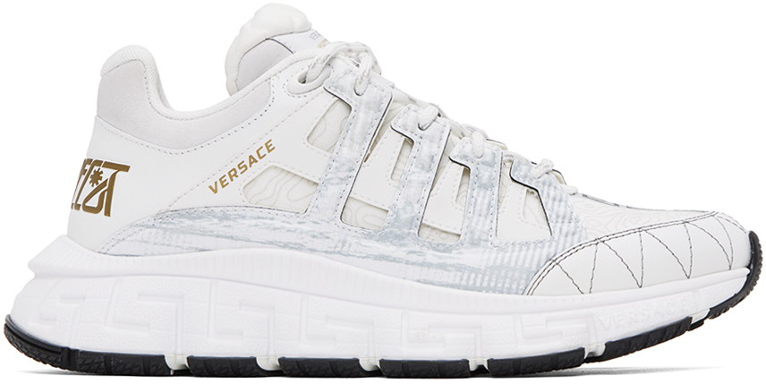 Versace White Trigreca Sneakers In D0191-white+gold