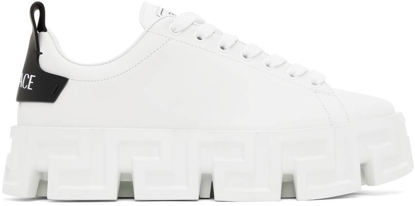 Shop Versace White Greca Portico Strap Sneakers In 2w790-white+black-wh