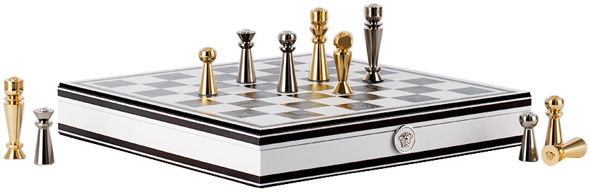 Versace Black Barocco Checkers & Chess Set In 2ef10-silver