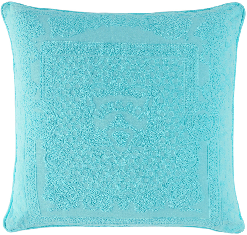 Versace Blue Seashell Baroque Double-faced Pillow In Light Blue