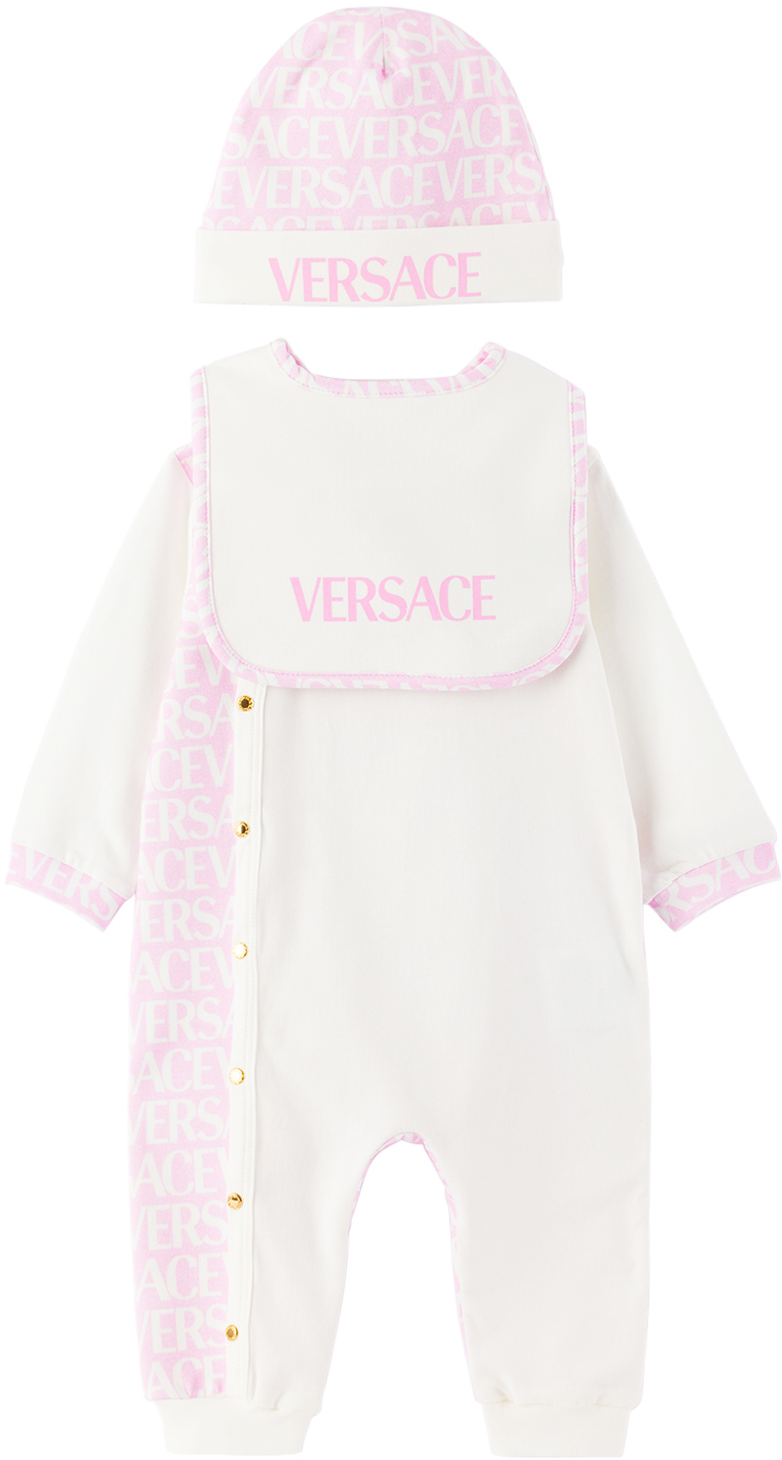Versace Baby White & Pink Allover Three-Piece Set