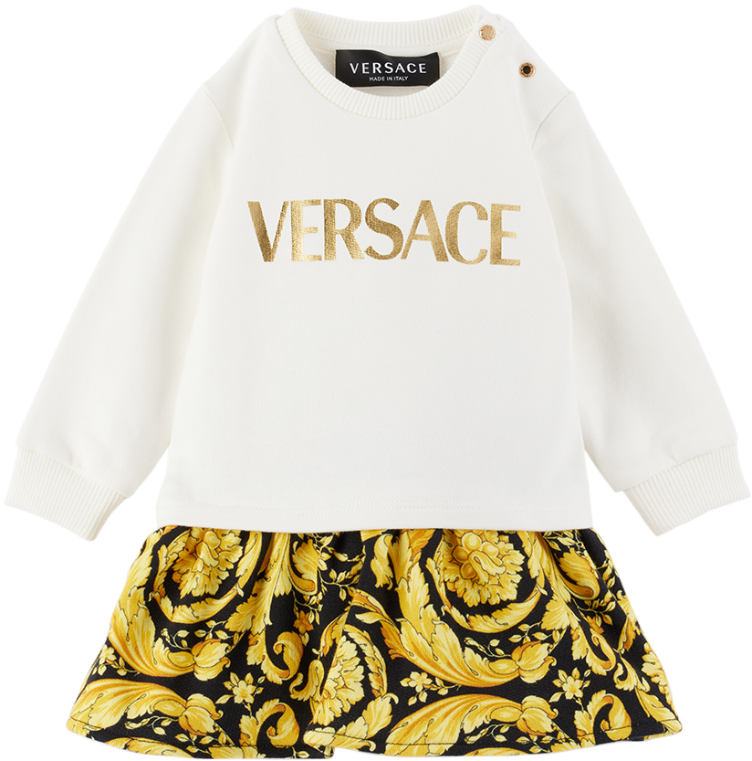 Versace Baby White & Yellow Barocco Dress