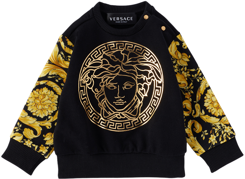 Versace Kids' Baby Black Barocco Medusa Sweatshirt In 2b130-black+gold