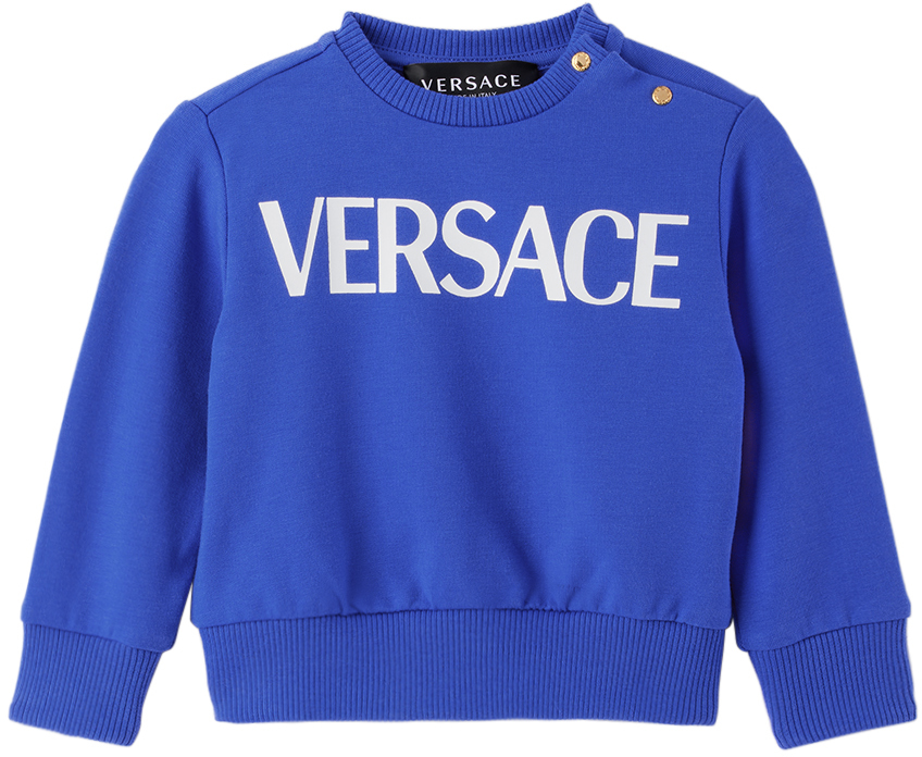 Versace Kids' Baby Blue Printed Sweatshirt In Bright Blue White