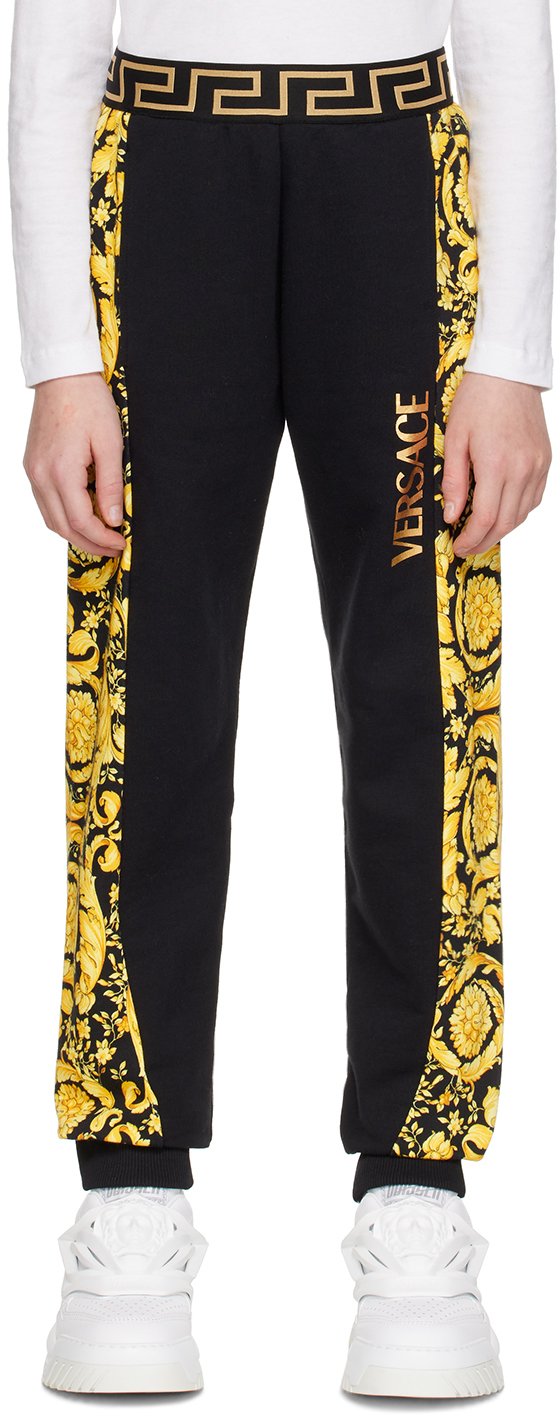 Shop Versace Kids Black Barocco Sweatpants In 2b130-black+gold