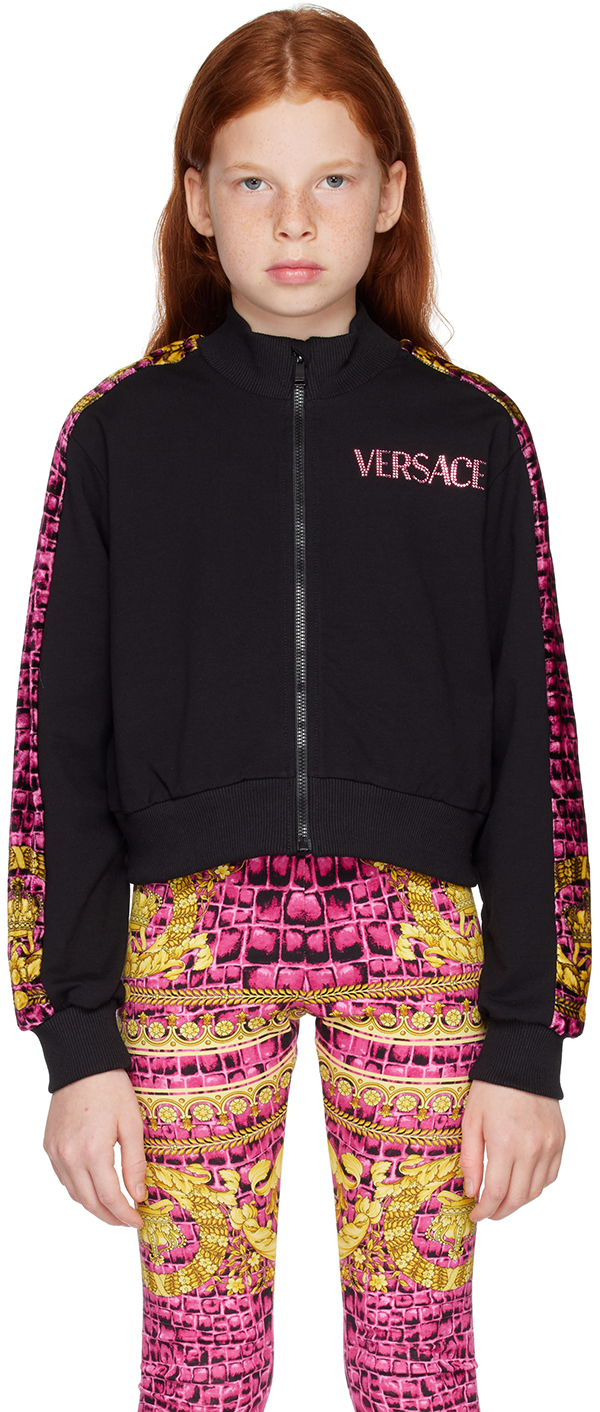 Versace Kids Black Baroccodile Sweatshirt In Black+gold+rose