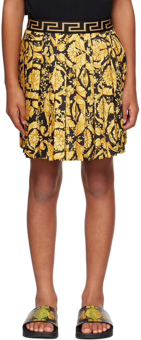 Versace Kids Yellow & Black Barocco Skirt