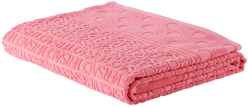 Versace Pink Allover Polka Dot Bath Towel In Pink