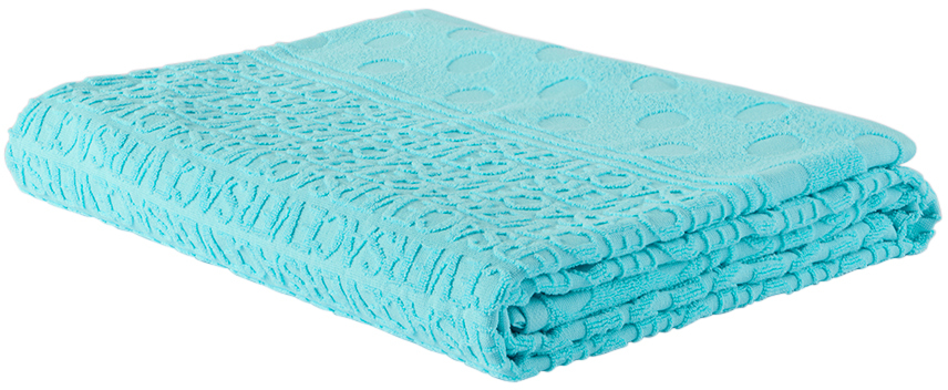 Versace Blue Allover Polka Dot Bath Towel In Light Blue