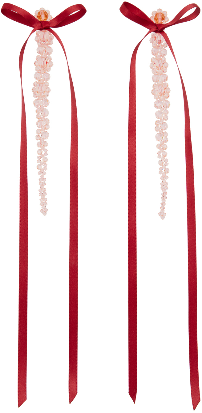 2018 Original sweet pink bow satin ribbon earrings long korean earring –  Cinily