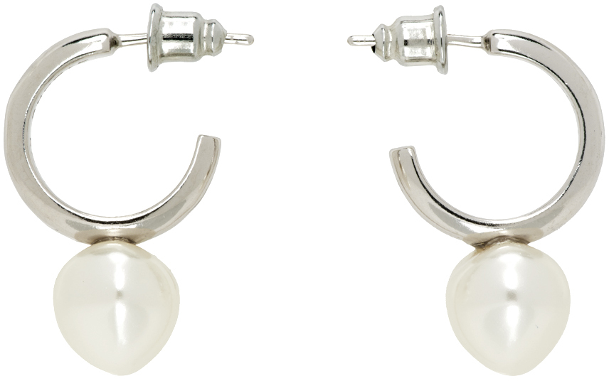 Silver & White Open Hoop Earrings