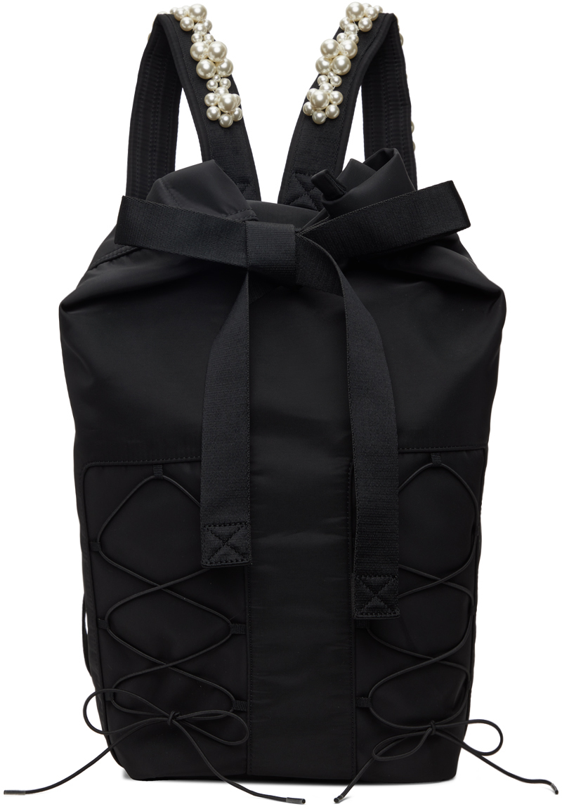 Simone Rocha Black Sporty Lace-Up Military Backpack