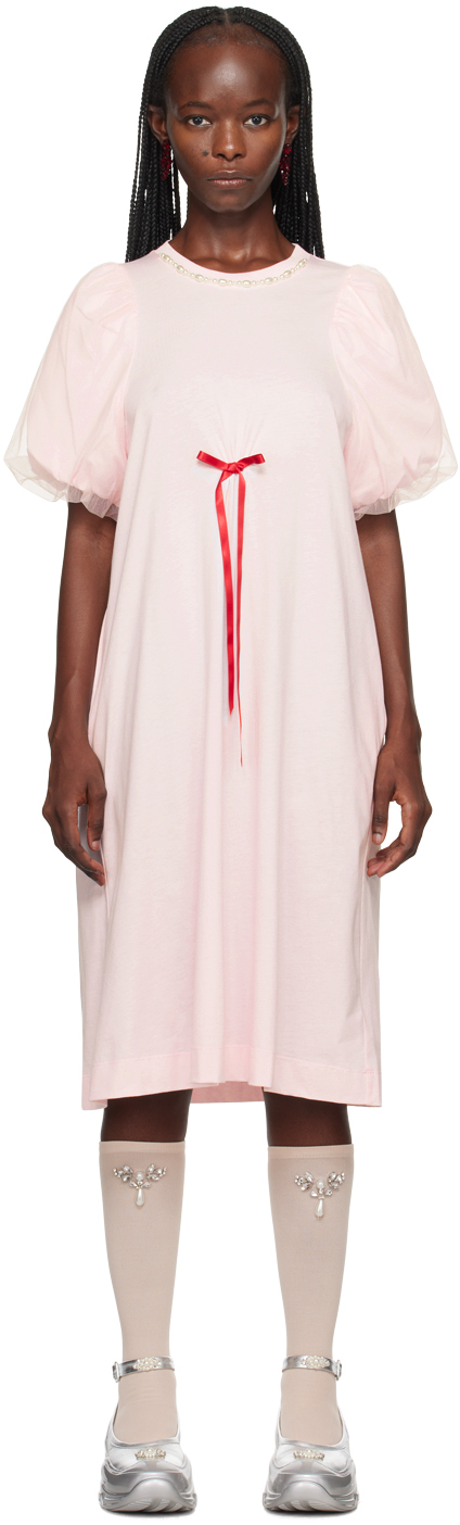 Simone Rocha Pink Pearl Midi Dress In White