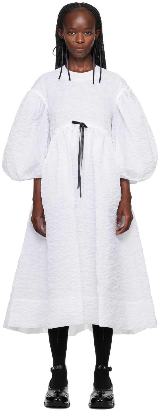 Shop Simone Rocha White Bow Midi Dress In White/black