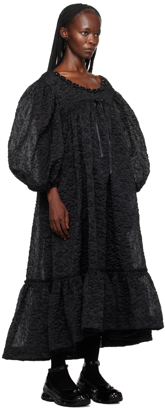 Simone Rocha Black Beaded Midi Dress In Black/black/jet