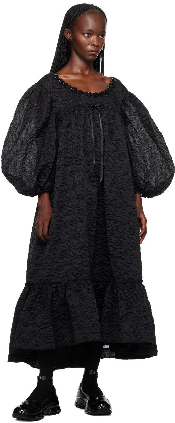 Simone Rocha Black Beaded Midi Dress In Black/black/jet