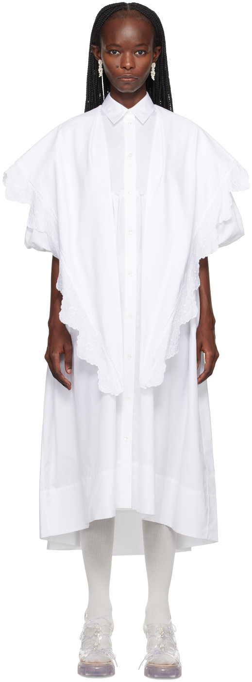 Simone Rocha White Puff Sleeves Midi Dress In White/white