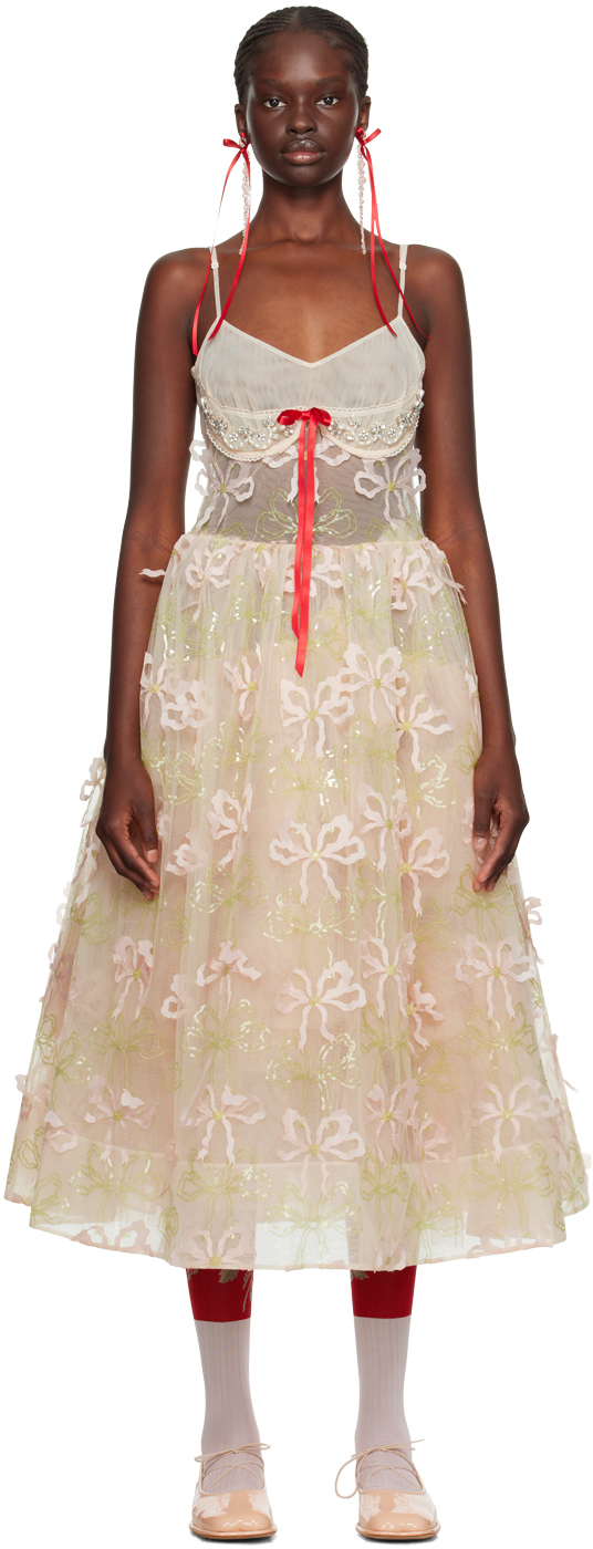 Simone Rocha Beige Bow Maxi Dress