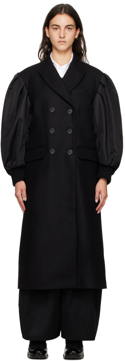 Simone Rocha: Black Double Breasted Coat | SSENSE UK