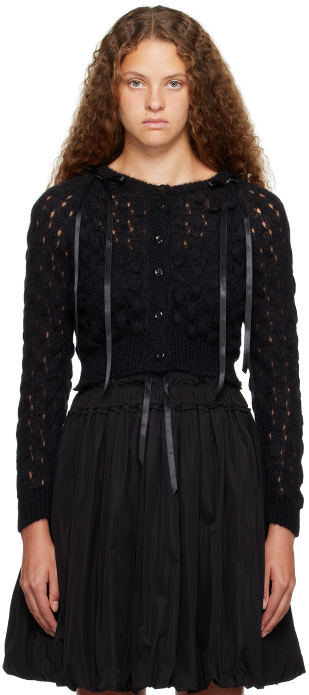 Shop Simone Rocha Black Textured Cardigan In Black/black