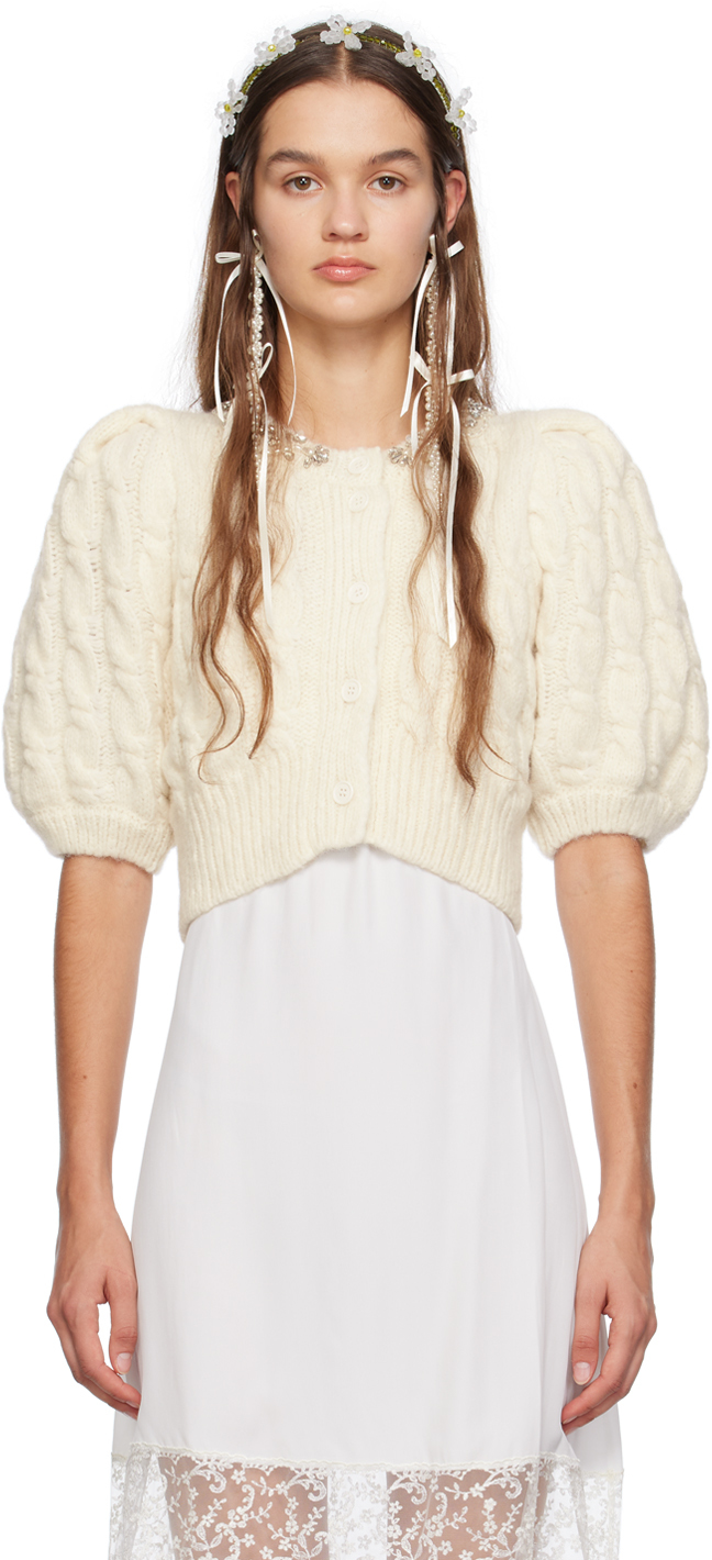 Shop Simone Rocha Off-white Cropped Cardigan In Ivory/pearl/clear