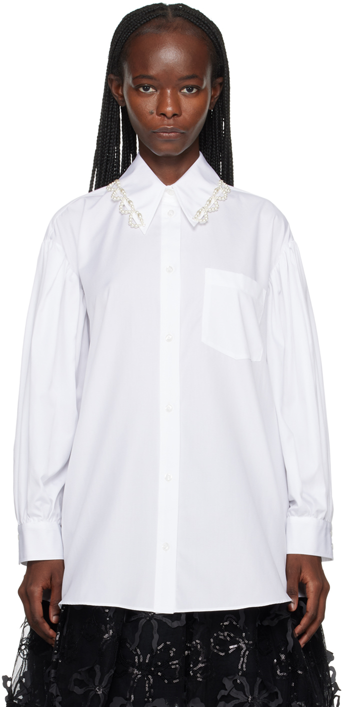 Shop Simone Rocha White Classic Puff Sleeve Shirt In White/pearl/clear