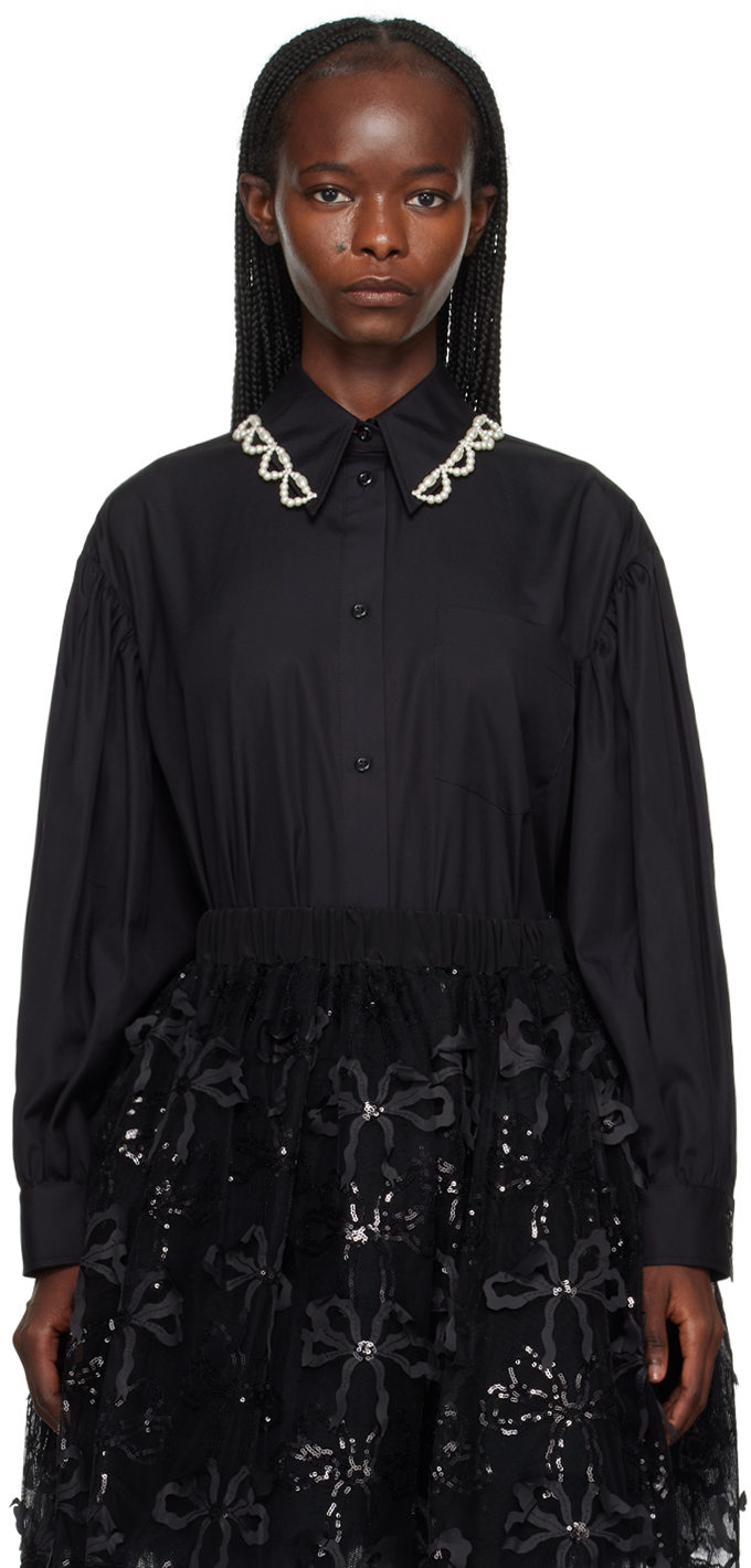 Shop Simone Rocha Black Classic Puff Sleeve Shirt In Black/pearl/ Clear