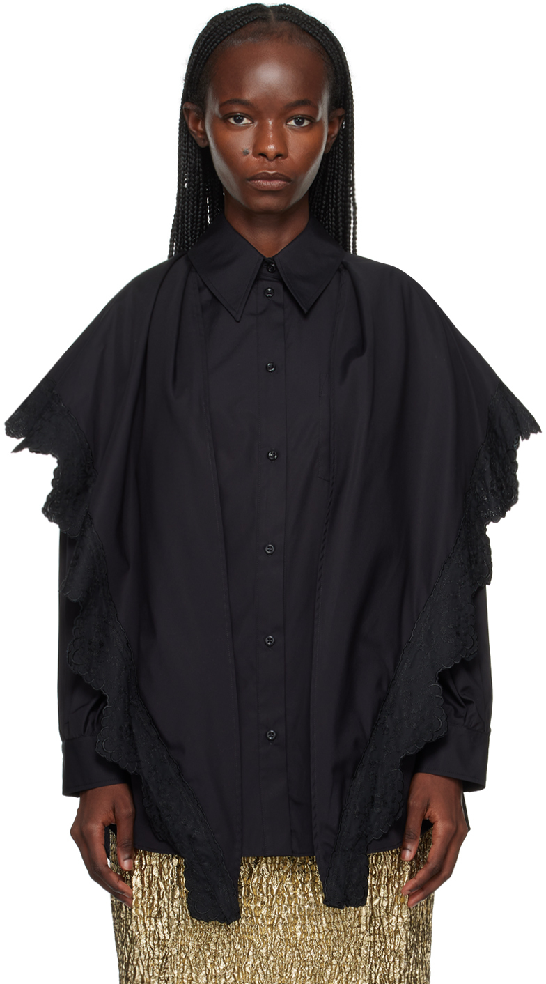 Simone Rocha Black Pointed Collar Shirt In Black/black